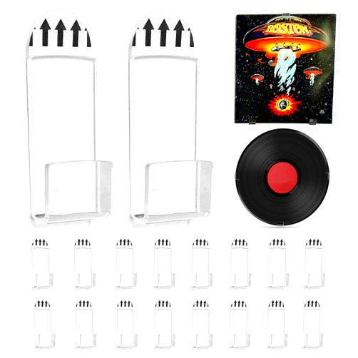 Vodolo Vinyl Record Wall Mount,18 PCS Acrylic Vinyl Record Holder Self Adhesive Clear Vinyl Display Shelf No Drill Vinyl Storage Shelves for Album Covers Display and Home Wall Decoration