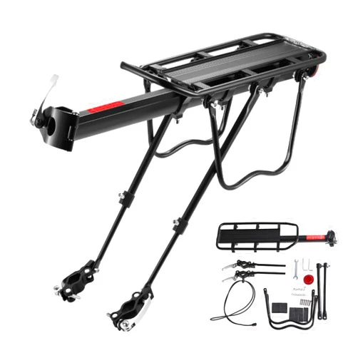 Generic Bike Cargo Rear Bike Rack, Semi-Demolition Bike Rack for Back of Bike Mountain Road, Adjustable Bike Rear Rack with Reflector, Most 110lbs Capacity