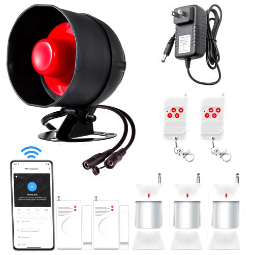 TOWODE WiFi Alarm Home Security System, Wireless Alarm System with Loud 120dB Motion Sensor Siren, Window Door Alarms Sensor, Remote Control for Shed Garage
