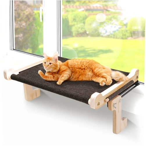 Topmart Cat Window Perch, Cat Window Bed for Indoor Cats, Cat Hammock Window Seat with Wood & Metal Frame, Easy to Adjust & Assemble