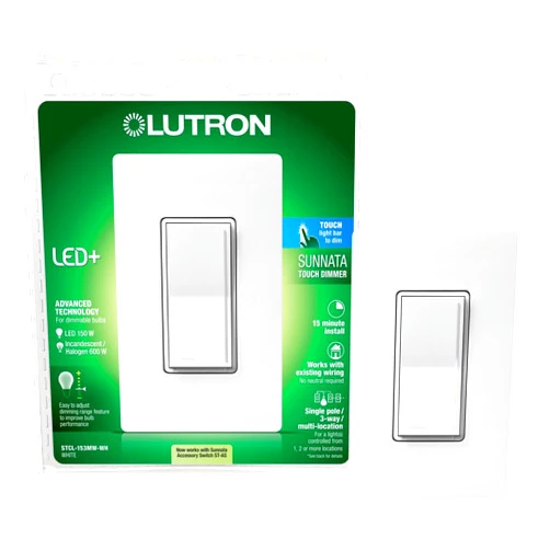 Lutron Sunnata Touch Dimmer Switch with Wallplate with LED+ Advanced Technology, for LED and Incandescent, 3 Way/Multi Location, STCL-153MW-WH, White