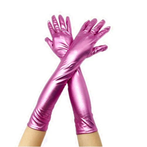 UATULT Women's Sexy Long Gloves Shiny Metallic Spandex Gloves Halloween Cosplay Costume Hand Accessories 18'' Long