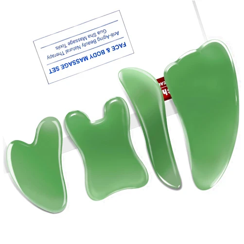 Rena Chris Guasha Massage Tool, 4 Pcs Gua Sha Facial Tool, Guasha Board for SPA Acupuncture Therapy Trigger Point Treatment, Gua Sha Scraping Massage Tool（Green）