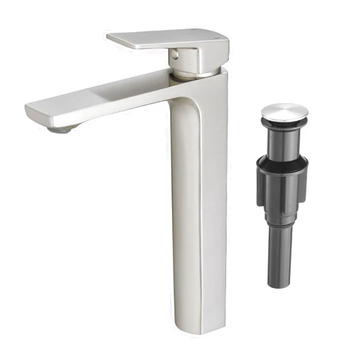 VOTON Brushed Nickel Vessel Sink Faucet Single Handle Tall Bathroom Sink Faucet Vanity Bathroom Faucet Basin Mixer Tap with Water Supply Hose and Pop Up Sink Drain