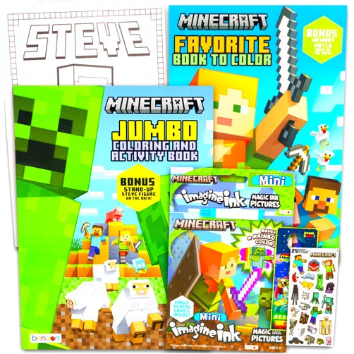 Minecraft Ultimate Coloring and Activity Book Set - Minecraft Coloring Bundle for Kids Coloring Pages, Mess Free Coloring, Stickers, More | Jumbo Video Game Coloring Books 4-8, 3-5, 8-12