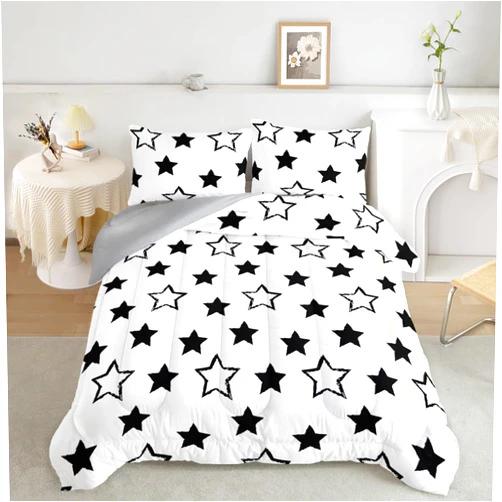 Axolotl Kids Twin Bedding Comforter Set,3Pcs Super Cute Soft Black and White Stars Quilt Set Bed in A Bag with 1 Comforter 2 Pillowcases for Kids Boys Girls Teens Adults Room Decor All Season