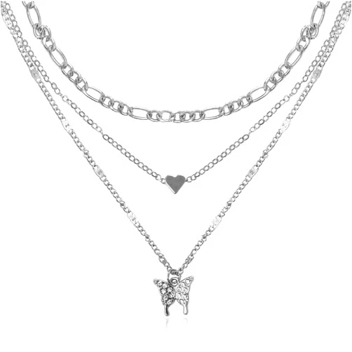 ChicU Gold/Silver Necklaces Stack For Women, Gold/Sterling Silver Plated Layered Choker Necklaces For Women, Stackable Multilayer Butterfly Pendant Choker Necklace Chain Necklaces Set Jewelry Gift