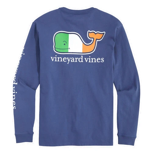 vineyard vines Men's Irish Flag Whale Long-Sleeve Pocket Tee