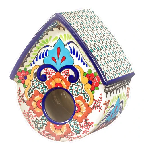LA PAJARERIA Bird House. Breeding place for outdoor birds, birds in the wild and city birds (nesting place). Earthenware. Handmade in Mexico. Model: Gota Colorín.