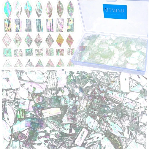 LITMIND Iridescent Texture Transparent Stained Glass Mosaic Tiles for Crafts - 240 Pieces, 5 Shapes Mixed (Rectangle, Triangle, Rhombus, Square, Leaf) - Ideal for Mosaic Making Projects and Beginners
