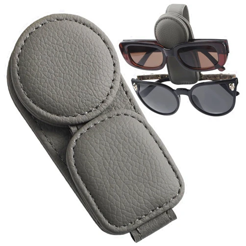 Konohan Sunglasses Holder for Car Visor Leather Eyeglass Hanger Magnetic Sunglasses Holder with 2 Clips(Light Gray)