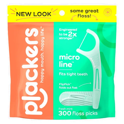 Plackers Micro Line Dental Floss Picks, Fold-Out FlipPick, Tuffloss, Easy Storage with Sure-Zip Seal, Fresh Mint Flavor, 300 Count