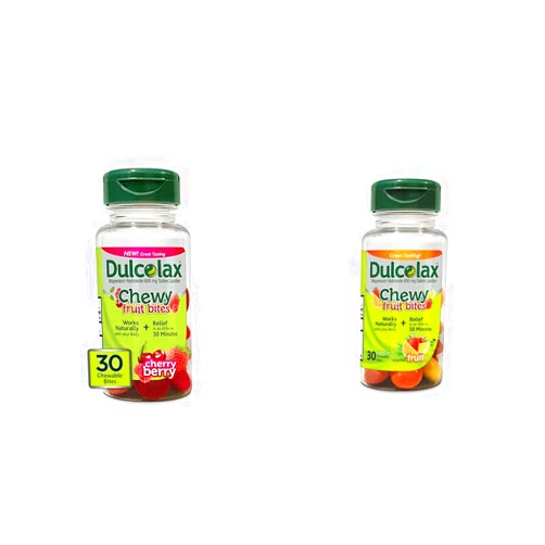 Dulcolax Chewy Fruit Bites, Saline Laxative, Cherry Berry & Assorted Fruit Flavors (30ct) Cramp-Free Constipation Relief