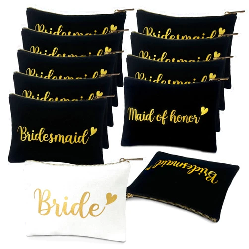 Xunlife Bridesmaid Proposal Gifts Makeup Bags - Maid of Honor Gifts 8 Pieces Wedding Bridal Cosmetic Canvas Bag for Women Wedding Engagement Bridal Shower Party Favor Supplies