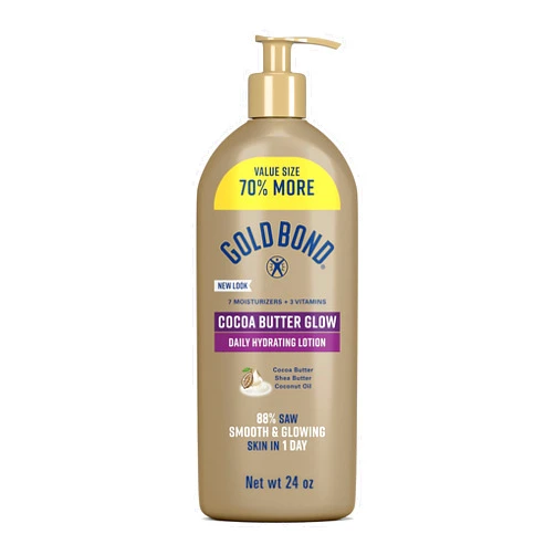Gold Bond Cocoa Butter Glow Daily Hydrating Lotion with Shea Butter, Cocoa Butter & Coconut Oil, Exfoliating Moisturizer for Dry Skin, 24 oz.
