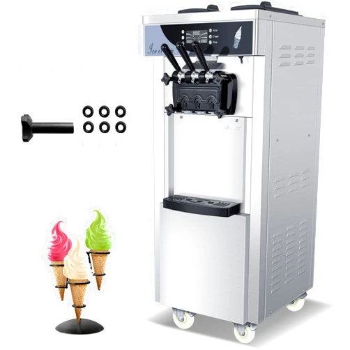 LEEVOT Commercial Ice Cream Maker, 1800W 3 Flavors Soft Serve Ice Cream Machine, 25L/H Yield 5.3 to 7.4Gallon per Hour PreCooling at Night Auto Clean LCD Panel for Restaurants Snack Bar, Sliver