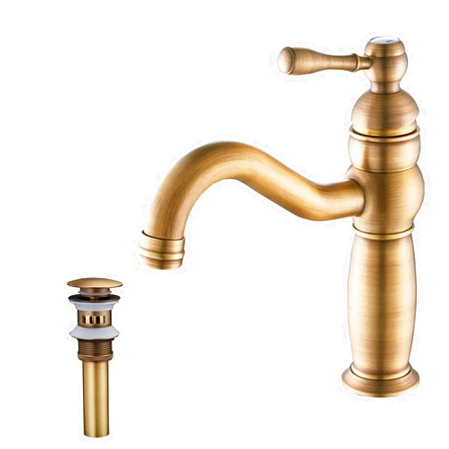 GGStudy Bathroom Vanity Faucet GGStudy Single Handle One Hole Bathroom Sink Faucet Basin Mixer Tap Antique Brass Supply Hose Include