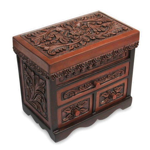 NOVICA Avian Haven (Large) Cedar And Leather Jewelry Box