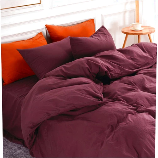 NEXHOME PRO Duvet Cover Set Queen Size Linen Look Textured 100% Washed Cotton Duvet Cover Burgundy Dark Red 3 Pieces Bedding Set with Zipper Closure,Breathable, Soft Organic Natural(No Comforter)