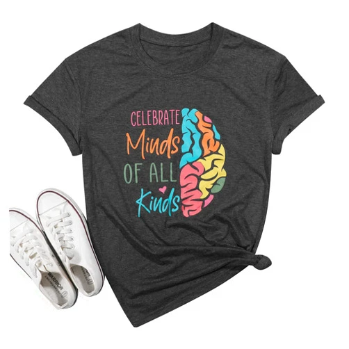 UNIQUEONE Autism Awareness Shirt Women Neurodiversity Shirt Celebrate Minds of All Kinds Tshirt Teacher ASD Casual Top