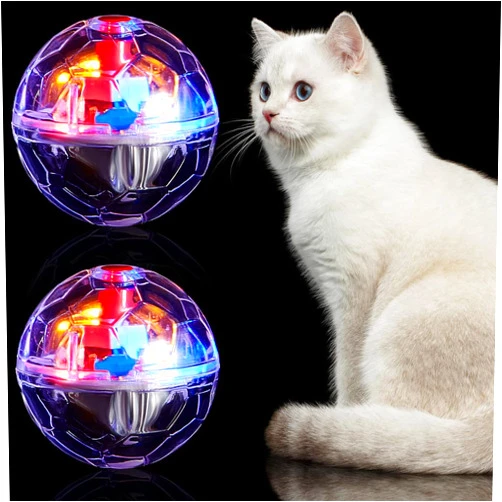 Sratte 2 Pcs Cat Ball Ghost Hunting Light up Cat Balls Toys Motion LED Motion Activated Flash Glowing Lighted Dog Interactive Toys Pet(Clear)