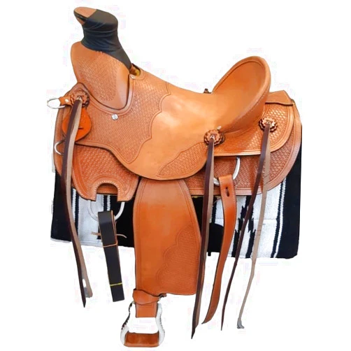 HORSE SADDLERY IMPEX Premium Leather Horse Wade Tree Western Leather Ranch Roping Work Horse Saddle Premium Leather Saddle for Ranch and Roping Work Size 10