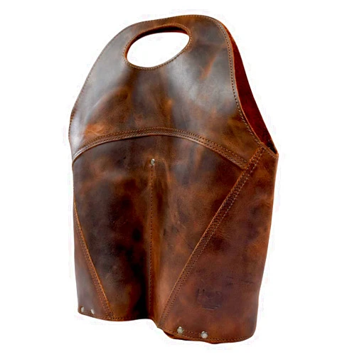 Hide & Drink, Double Wine Bottle Carrier, Holder Case for Bordeaux Bottle, Tote Bag, Travel Purse, Picnic, Full Grain Leather, Handmade, Bourbon Brown