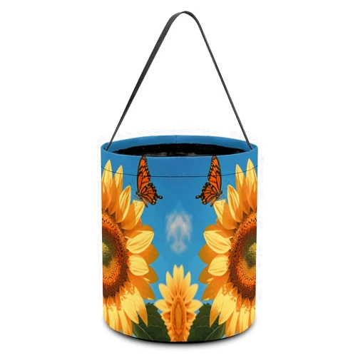 MNVTSKOP Foldable Halloween Candy Bags Sunflower Floral Butterflies Printed Tote Bags Reusable Halloween Trick Or Treat Buckets with Handles Gift Bag for Halloween Party Favor Supplies