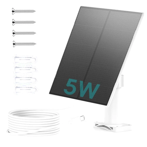 ZUMIMALL 5W Solar Panel for Security Cameras Wireless Outdoor, with Micro USB & Type-C Port, High-Efficiency Solar Power, IP66 Weatherproof, 360° Adjustable Bracket, 10ft Cable