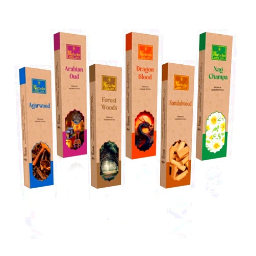 NIRBELO Premium Hand Rolled Incense Sticks (Agarwood, Arabian Oud, Forestwood, Sandalwood, Dragon Blood, Nag Champa) Set of 6 Incenses (120 Premium Sticks) with Incense Stick Holder