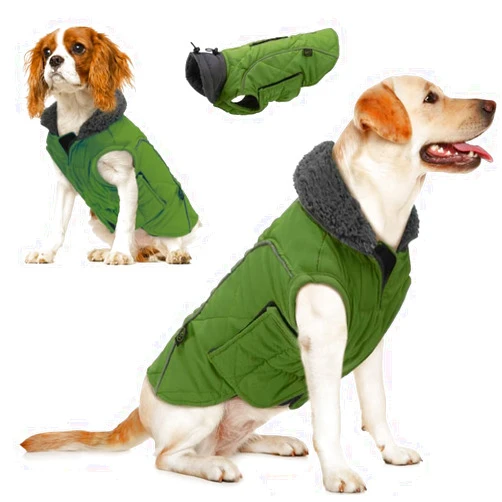 EMUST Winter Dog Coats, Fleece Dog Apparel for Cold Weather, British Style Windproof Warm Dog Jacket for Small Dog Coats for Winter, Green, XS