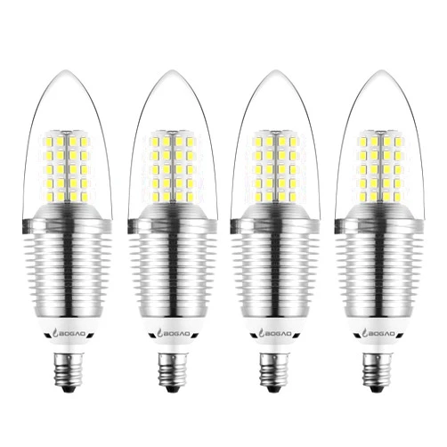 Bogao E12 LED Candelabra Bulb, 12W Daylight White 6000K LED Candle Bulbs, 80-100 Watt Light Bulbs Equivalent, E12 Candelabra Base,1200 Lumens LED Lights,Torpedo Shape (4 Pack)