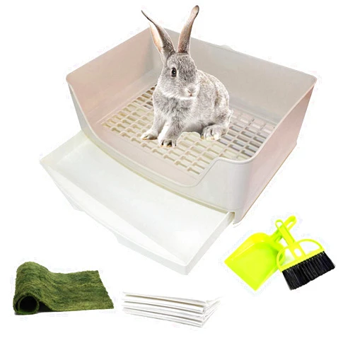 PINVNBY Large Rabbit Litter Box Corner Toilet Box Bigger Pan Pet Potty Trainer with Drawer for Adult Bunny Guinea Pig Chinchilla Ferret Galesaur Hedgehog Small Animals(Brown)