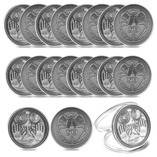 Sureio 20 Pcs Yes No Challenge Coin Decision Maker Lucky Coin Kindness Coins Medallion Souvenir Divination Flip Metal Coins Holiday School Office Gift Party Game Supplies (Silver)