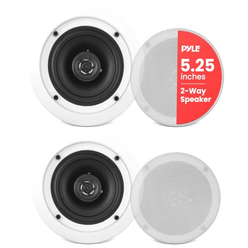Pyle Home 5.25” Ceiling Wall Mount Speakers - Pair of 2-Way Midbass Woofer Speaker 1'' Polymer Dome Tweeter Flush Design w/ 80Hz - 20kHz Frequency Response & 150 Watts Peak Easy Installation-PDIC51RD