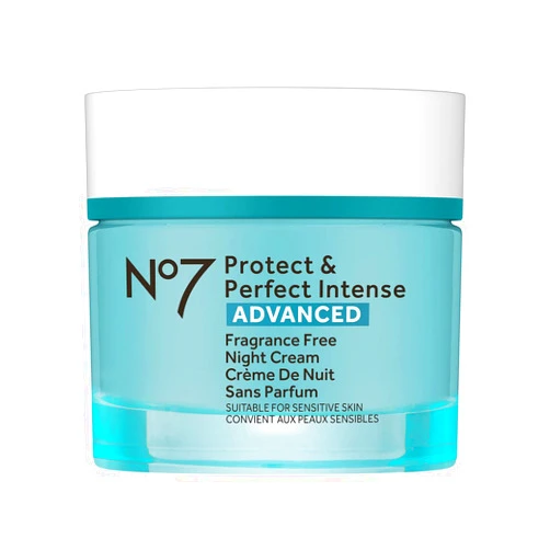 No.7 No7 Protect & Perfect Intense Advanced Fragrance Free Night Cream - Vitamin E & Shea Butter Face Cream - Fine Line Reducing Moisturizer with Collagen Peptide Technology (1.69 fl oz)