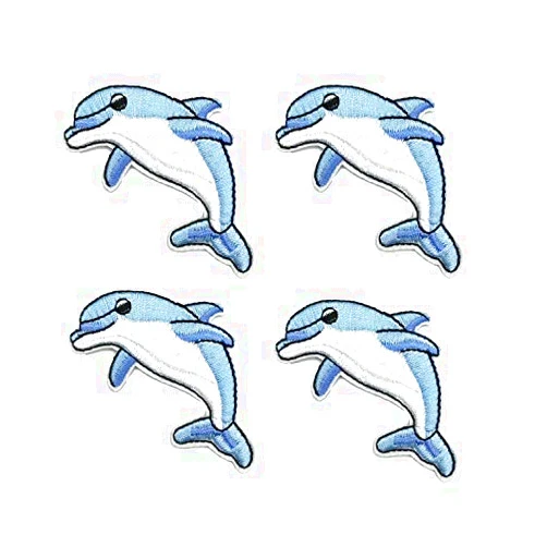 YOUOR 4pcs Dolphin Embroidery Patch Ocean Animal Applique DIY Clothes Decoration Iron on Patches Sew On Applique