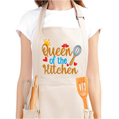 Fairy's Gift Funny Cooking Aprons for Women w/Pockets, Embroidered Cute Apron, Baking Aprons, Queen of the Kitchen Apron, Valentines, Galentines Day Cooking Gifts for Women Baker Mom Wife Girlfriend
