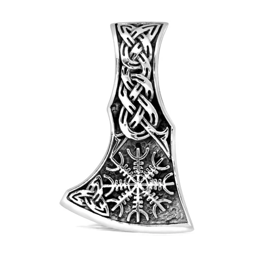 W | S WITHLOVE SILVER WithLoveSilver 925 Sterling Silver Viking Axe Amulet Slavic Celtic Triquetra Mjolnir Helm of Awe Double Sided Pendant