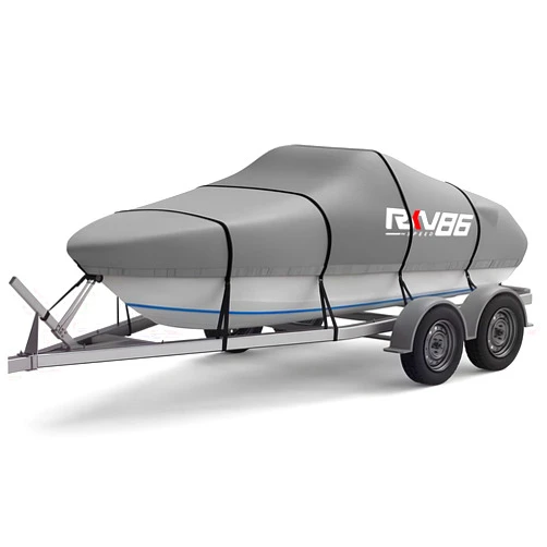 RKV86 Boat Cover 20-22ft Waterproof Boat Covers High Duty 600D Oxford Boat Cover Trailerable Marine Grade Boat Cover Fits Bass Boat,V-Hull,Runabout Gray