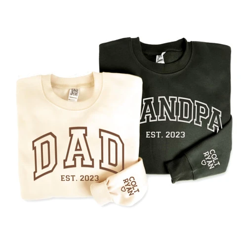 NAZENTI Personalized Dad Embroidered Sweatshirt, Custom Dad Est Shirt with Kids Names, Heart on Sleeve, Grandpa Papa Shirt, Gift for New Dad, Fathers Day Shirt, Birthday Gift for Daddy