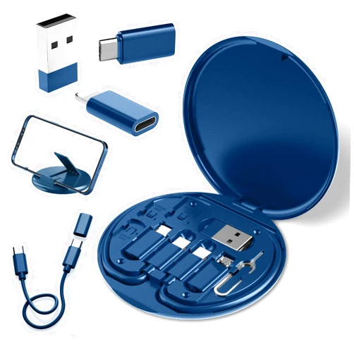 Povdite USB to USB-C Adapter, USB C Charging Cable Adapter Kit Contains Multiple OTG Adapters for USB Type C/USB A/USB C Male Cable/Micro USB, Equipped with SIM Extractor/SIM Slot/Phone Holder (Blue)