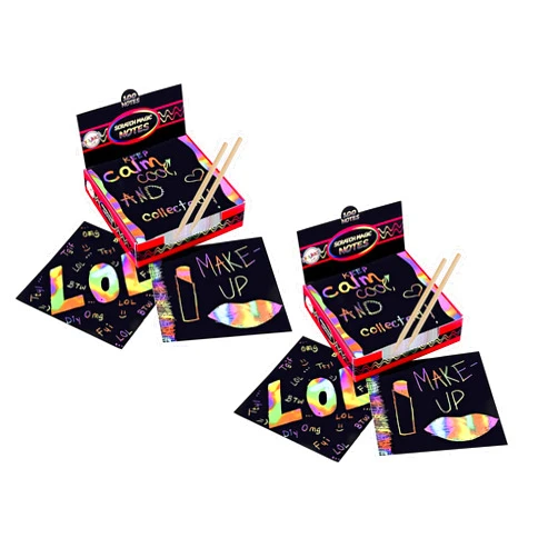 Playkidz Playkidiz Scratch Paper Art Set, 200 Scratch Notes and 4 Scratch Pens, Rainbow Magic Scratch Art, Paper Crafts, Bulletin Boards, Letters, Party Favors and More