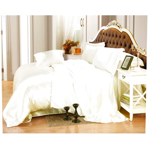 Luxora Bedding Luxury - 7 Piece Satin Comforter Set (Comforter + Flat Sheet + Fitted 15'' + 4 Pillowcases) 400 GSM Comforter Set with Sheets Ivory California King Size