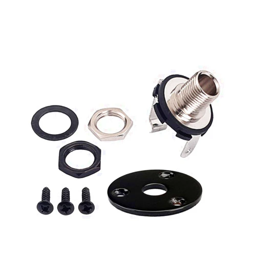 SUPVOX Round 1/4 Inch 6.35mm Guitar Jack Plug Socket Guitar Pickup Output Input Jack Plug with Jack Plate Screws for Electric Guitar Bass (Black)