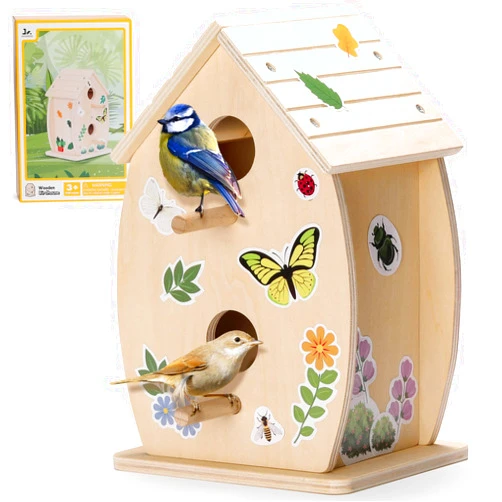 SainSmart Jr. Bird House Kit for Kids to Build and Paint - Art Craft Wooden Toys - Unfinished Wood Crafts with Stickers - Woodworking Crafts for Children Ages 3+