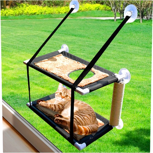 EWES Cat Window Perch Double-Deck with Scratching Post,Cat Window Hammock for Large Cats，Cat Soft Wall Shelves Seat Cat Bed