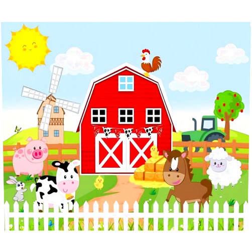 ZJRBJB 10x8ft Barn Farm Backdrop Rustic Cartoon Red Wood House Animals Haystack Decorations Background Spring Western Cowboy Cows Pigs Sheep Kids Birthday Party Banner Photo Booth