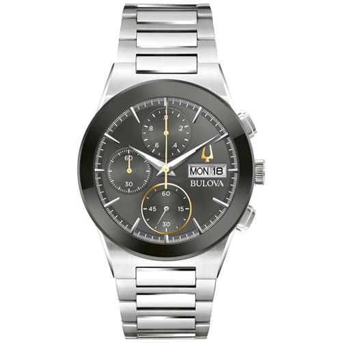 Bulova Men's Modern Millenia Chronograph 6-Hand Quartz Stainless Steel Watch, Day/Date, Edge to Edge Crystal, 41mm