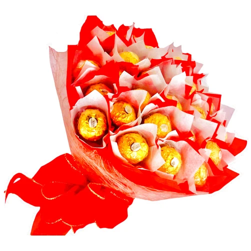 Purplebenjy Ferrero Rocher Hazelnut Milk Chocolates, Candy Chocolate Gift Bouquet, 24 Count Edible Red and White Roses